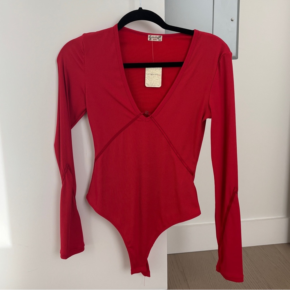 NWT free people plunge neck long sleeve bodysuit S